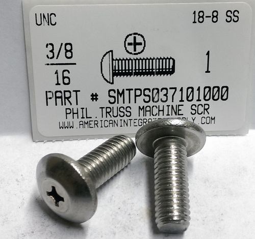 3/8-16X1 TRUSS HEAD PHILLIPS MACHINE SCREW 18-8 STAINLESS STEEL