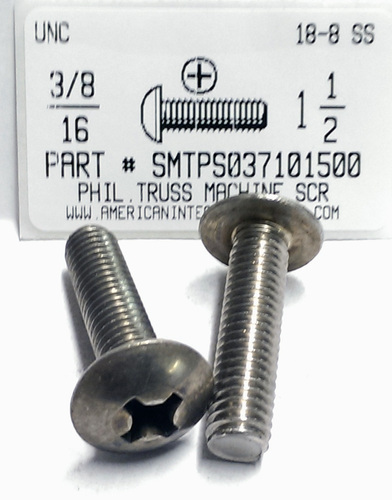 3/8-16X1-1/2 TRUSS HEAD PHILLIPS MACHINE SCREW 18-8 STAINLESS STEEL