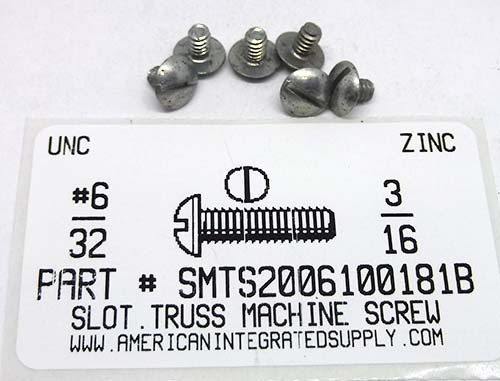 #6-32X3/16 TRUSS HEAD SLOTTED MACHINE SCREW STEEL ZINC PLATED