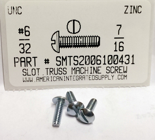 #6-32X7/16 TRUSS HEAD SLOTTED MACHINE SCREW STEEL ZINC PLATED