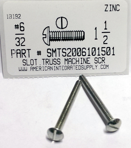 #6-32X1-1/2 TRUSS HEAD SLOTTED MACHINE SCREW STEEL ZINC PLATED