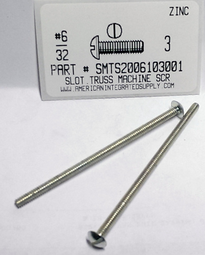 #6-32X3 TRUSS HEAD SLOTTED MACHINE SCREW STEEL ZINC PLATED