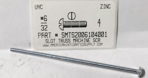 #6-32X4 TRUSS HEAD SLOTTED MACHINE SCREW STEEL ZINC PLATED