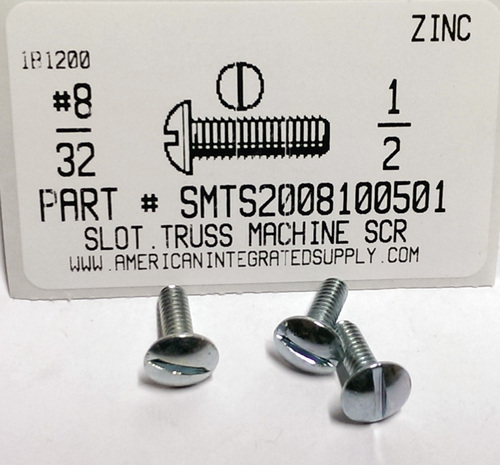 #8-32X1/2 TRUSS HEAD SLOTTED MACHINE SCREW STEEL ZINC PLATED