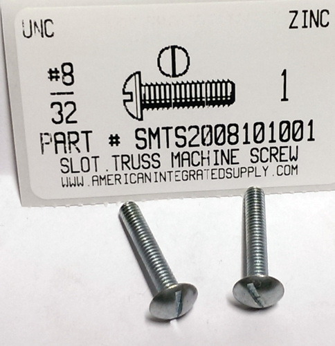 #8-32X1 TRUSS HEAD SLOTTED MACHINE SCREW STEEL ZINC PLATED