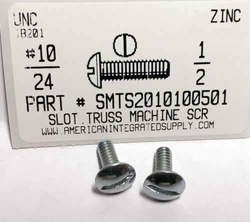 #10-24X1/2 TRUSS HEAD SLOTTED MACHINE SCREW STEEL ZINC PLATED