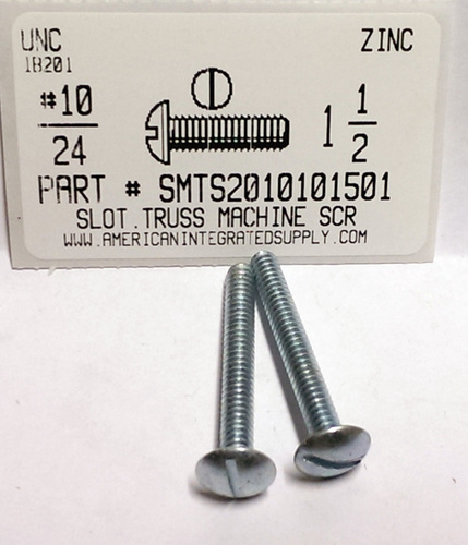 #10-24X1-1/2 TRUSS HEAD SLOTTED MACHINE SCREW STEEL ZINC PLATED