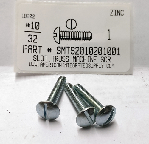 #10-32X1 TRUSS HEAD SLOTTED MACHINE SCREW STEEL ZINC PLATED