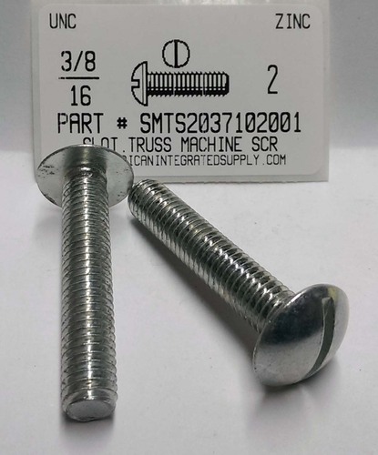 3/8-16X2 TRUSS HEAD SLOTTED MACHINE SCREW STEEL ZINC PLATED