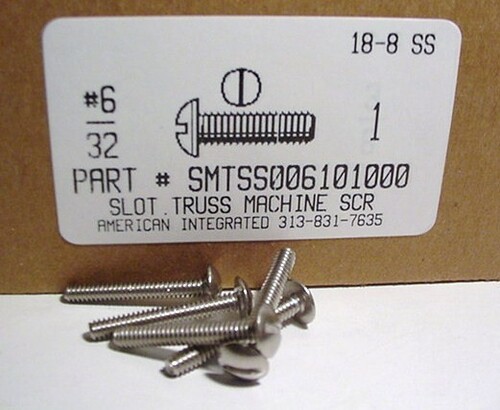 #6-32X1 TRUSS HEAD SLOTTED MACHINE SCREW 18-8 STAINLESS STEEL