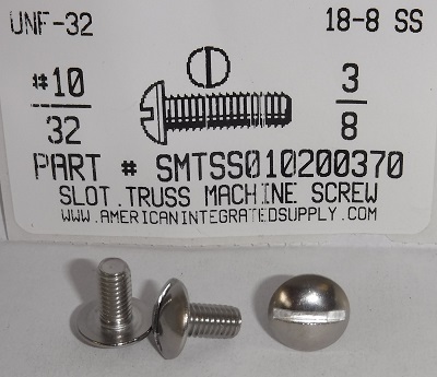 #10-32X3/8 TRUSS HEAD SLOTTED MACHINE SCREW 18-8 STAINLESS STEEL