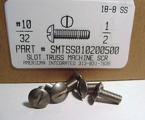 #10-32X1/2 TRUSS HEAD SLOTTED MACHINE SCREW 18-8 STAINLESS STEEL