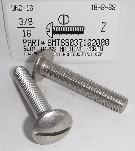 3/8-16X2 TRUSS HEAD SLOTTED MACHINE SCREW 18-8 STAINLESS STEEL