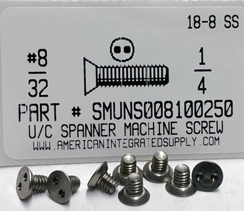 #8-32X1/4 UNDERCUT FLAT HEAD SPANNER DRIVE MACHINE SCREW 18-8 STAINLESS STEEL