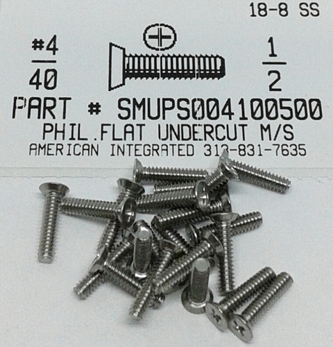 #4-40X1/2 UNDERCUT FLAT HEAD PHILLIPS MACHINE SCREW 18-8 STAINLESS STEEL