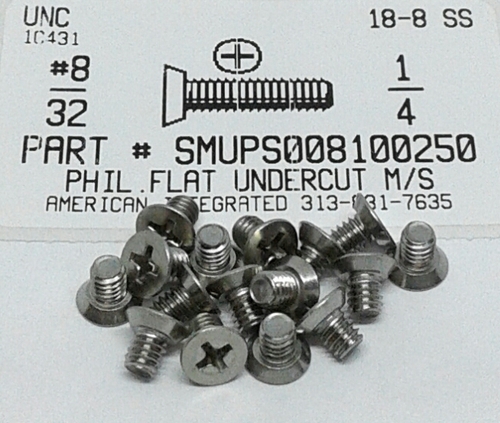 #8-32X1/4 UNDERCUT FLAT HEAD PHILLIPS MACHINE SCREW 18-8 STAINLESS STEEL