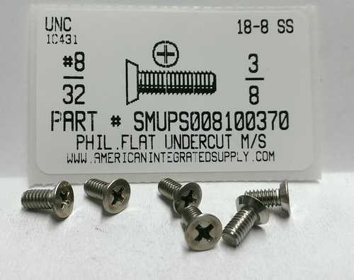 #8-32X3/8 UNDERCUT FLAT HEAD PHILLIPS MACHINE SCREW 18-8 STAINLESS STEEL