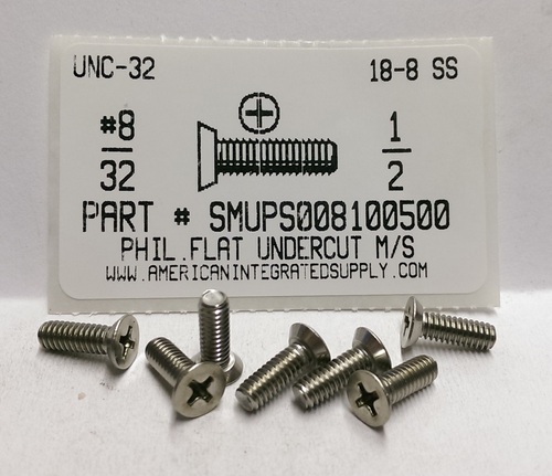 #8-32X1/2 UNDERCUT FLAT HEAD PHILLIPS MACHINE SCREW 18-8 STAINLESS STEEL