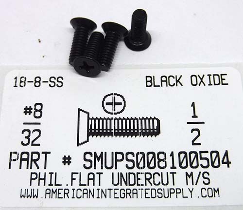 #8-32X1/2 UNDERCUT FLAT HEAD PHILLIPS MACHINE SCREW 18-8 STAINLESS STEEL BLACK OXIDE