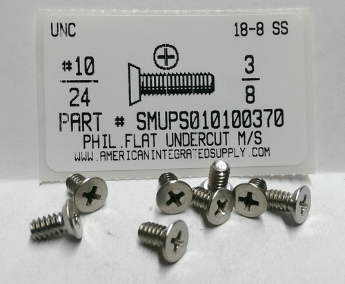 #10-24X3/8 UNDERCUT FLAT HEAD PHILLIPS MACHINE SCREW 18-8 STAINLESS STEEL