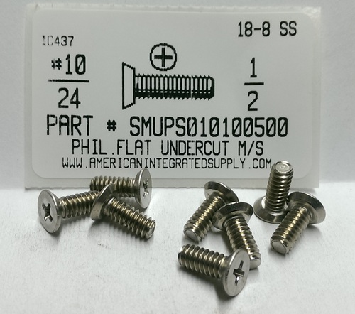 #10-24X1/2 UNDERCUT FLAT HEAD PHILLIPS MACHINE SCREW 18-8 STAINLESS STEEL