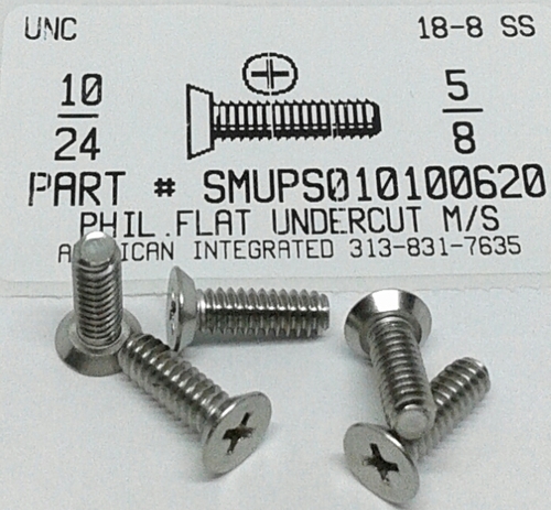 #10-24X5/8 UNDERCUT FLAT HEAD PHILLIPS MACHINE SCREW 18-8 STAINLESS STEEL