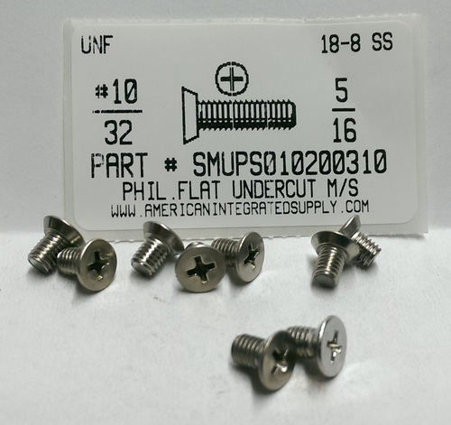 #10-32X5/16 UNDERCUT FLAT HEAD PHILLIPS MACHINE SCREW 18-8 STAINLESS STEEL