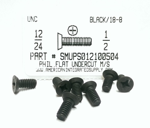 #12-24X1/2 UNDERCUT FLAT HD PHILLIP MACHINE SCREW 18-8-SS BLACK OXIDE