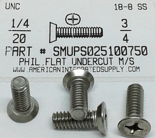 1/4-20X3/4 UNDERCUT FLAT HEAD PHILLIPS MACHINE SCREW 18-8 STAINLESS STEEL