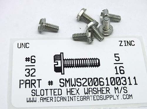 #6-32X5/16 HEX WASHER HEAD SLOTTED MACHINE SCREW STEEL ZINC PLATED