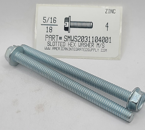 5/16-18X4 HEX WASHER HEAD SLOTTED MACHINE SCREW STEEL  ZINC PLATED