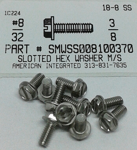 #8-32X3/8 INDENTED HEX WASHER HEAD SLOTTED MACHINE SCREW 18-8 STAINLESS STEEL