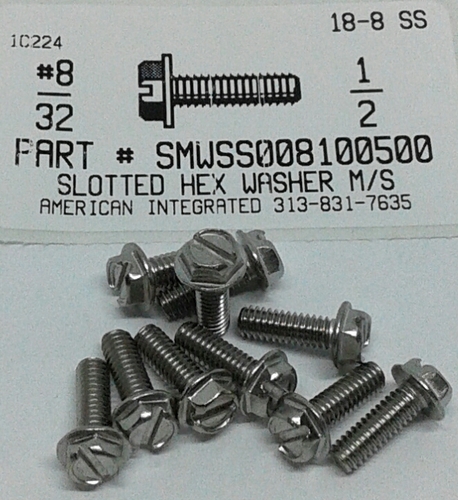 #8-32X1/2 INDENTED HEX WASHER HEAD SLOTTED MACHINE SCREW 18-8 STAINLESS STEEL