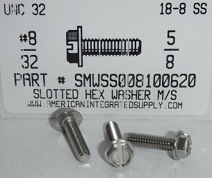 #8-32X5/8 INDENTED HEX WASHER HEAD SLOTTED MACHINE SCREW 18-8 STAINLESS STEEL