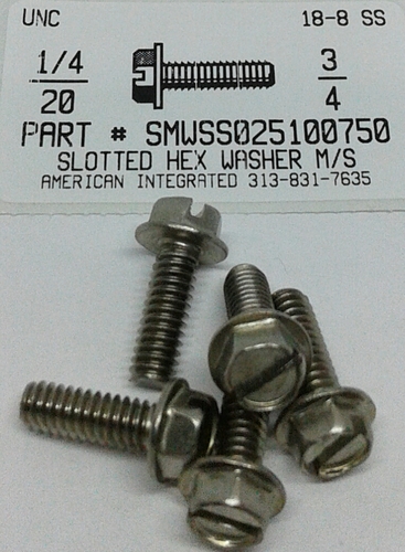 1/4-20X3/4 SLOTTED INDENTED HEX WASHER HEAD MACHINE SCREW 18-8 STAINLESS STEEL