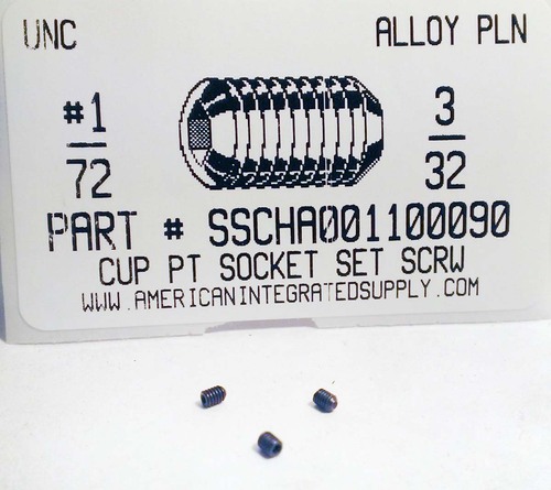 #1-72X3/32 SOCKET SET SCREW CUP POINT ALLOY STEEL PLAIN