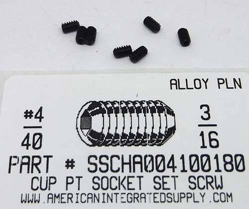 #4-40X3/16 SOCKET SET SCREW CUP POINT ALLOY STEEL PLAIN