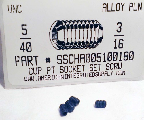 #5-40X3/16 SOCKET SET SCREW CUP POINT ALLOY STEEL PLAIN