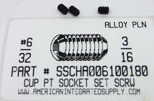 #6-32X3/16 SOCKET SET SCREW CUP POINT ALLOY STEEL PLAIN