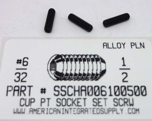 #6-32X1/2 SOCKET SET SCREW CUP POINT ALLOY STEEL PLAIN