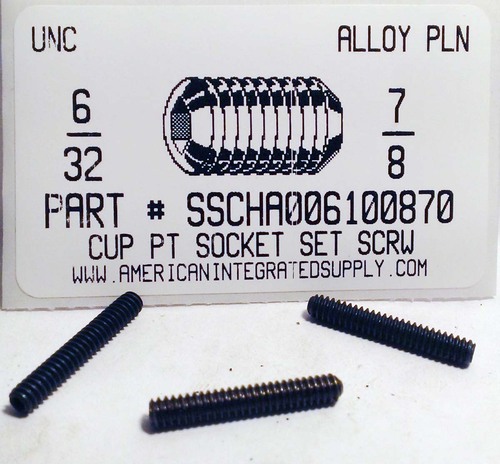 #6-32X7/8 SOCKET SET SCREW CUP POINT ALLOY STEEL PLAIN