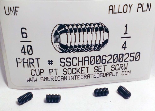 #6-40X1/4 SOCKET SET SCREW CUP CUP POINT ALLOY STEEL PLAIN