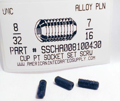 #8-32X7/16 SOCKET SET SCREW CUP POINT ALLOY STEEL PLAIN