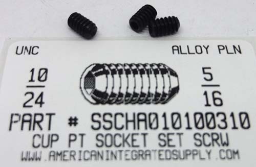 #10-24X5/16 SOCKET SET SCREW CUP POINT ALLOY STEEL PLAIN