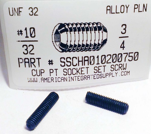 #10-32X3/4 SOCKET SET SCREW CUP POINT ALLOY STEEL PLAIN