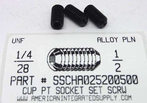 1/4-28X1/2 SOCKET SET SCREW CUP POINT ALLOY STEEL PLAIN