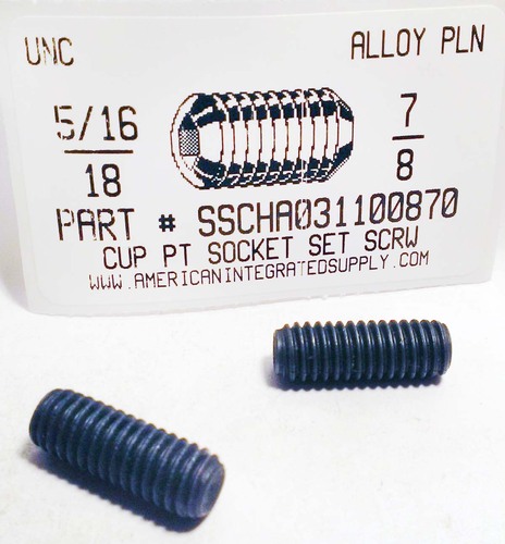 5/16-18X7/8 SOCKET SET SCREW CUP POINT ALLOY STEEL PLAIN