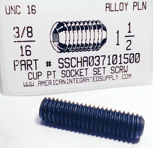 3/8-16X1-1/2 SOCKET SET SCREW CUP POINT ALLOY STEEL PLAIN