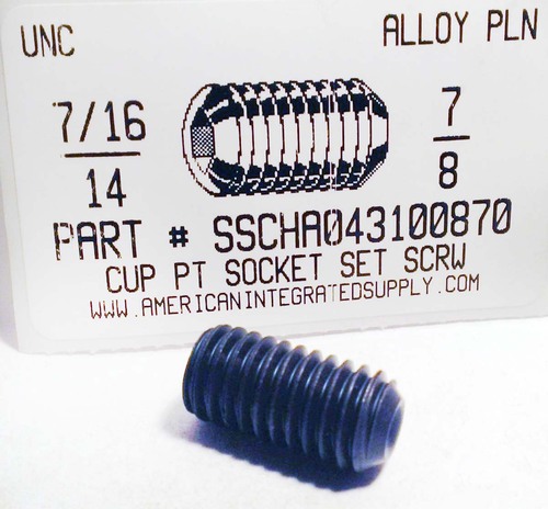 7/16-14X7/8 SOCKET SET SCREW CUP POINT ALLOY STEEL PLAIN