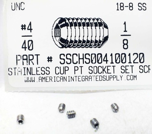 #4-40X1/8 SOCKET SET SCREW CUP POINT 18-8 STAINLESS STEEL